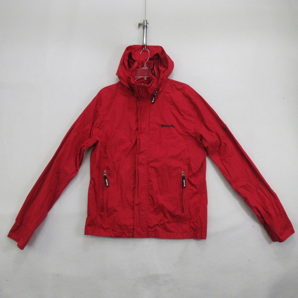 Bench Men's Jacket XL Windbreaker Red Hooded Cotton Full Zip Lightweight